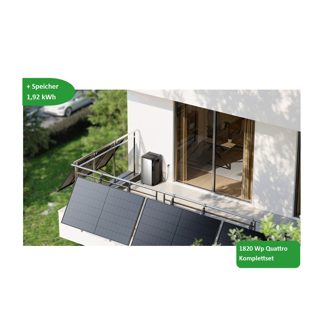 Balkonkraftwerk | 4x Module | Halterung für Balkon | 1,92 kWh Speicher