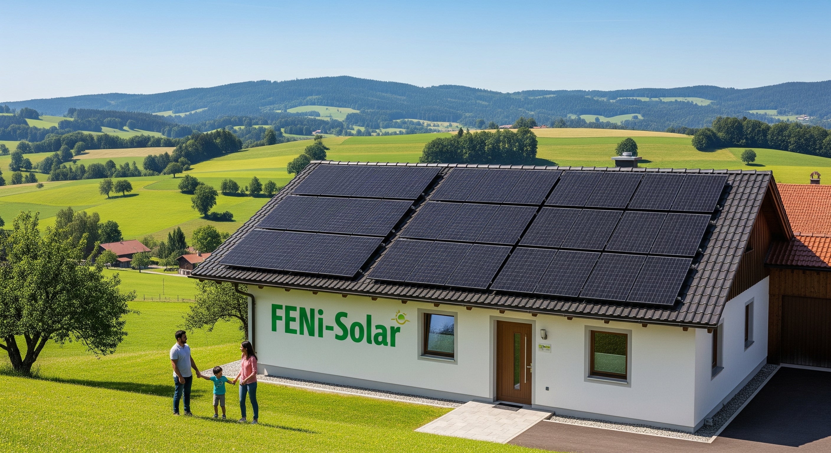 Haus im Grünen mit deiner Solaranlage auf dem Dach