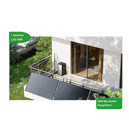 Balkonkraftwerk | 4x Module | Halterung für Balkon | 1,92 kWh Speicher
