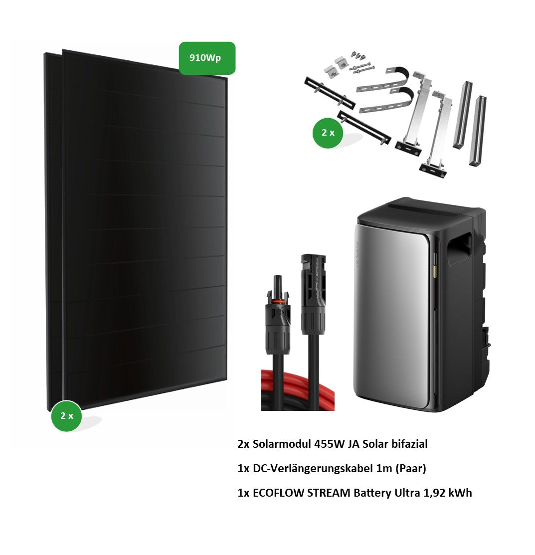 Balkonkraftwerk | 2x Module | Halterung für Balkon | 1,92 kWh Speicher