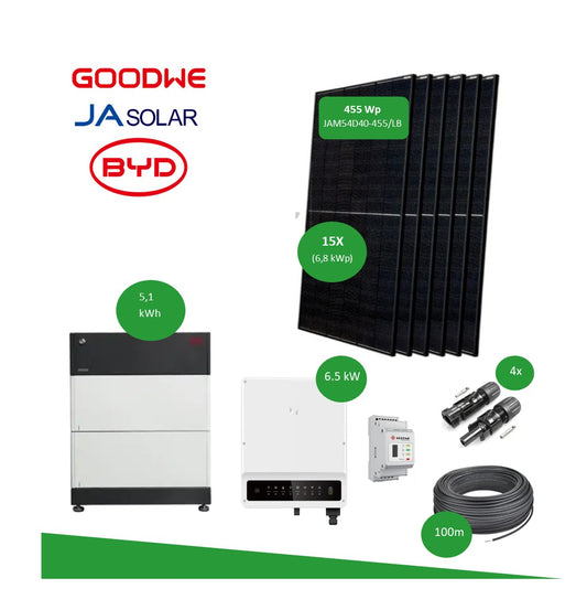 PV-Komplettset 6.5 kWp | 15x JA Solar 455 Wp | GOODWE 6.5 | BYD B-Box HVS 5.1